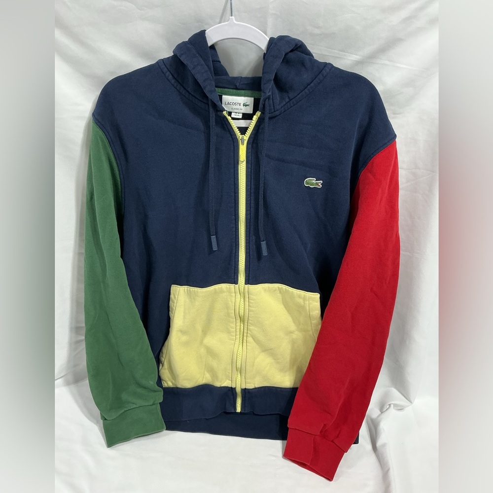 Lacoste Navy Colorblock Hoodie with Green & Red Sleeves
